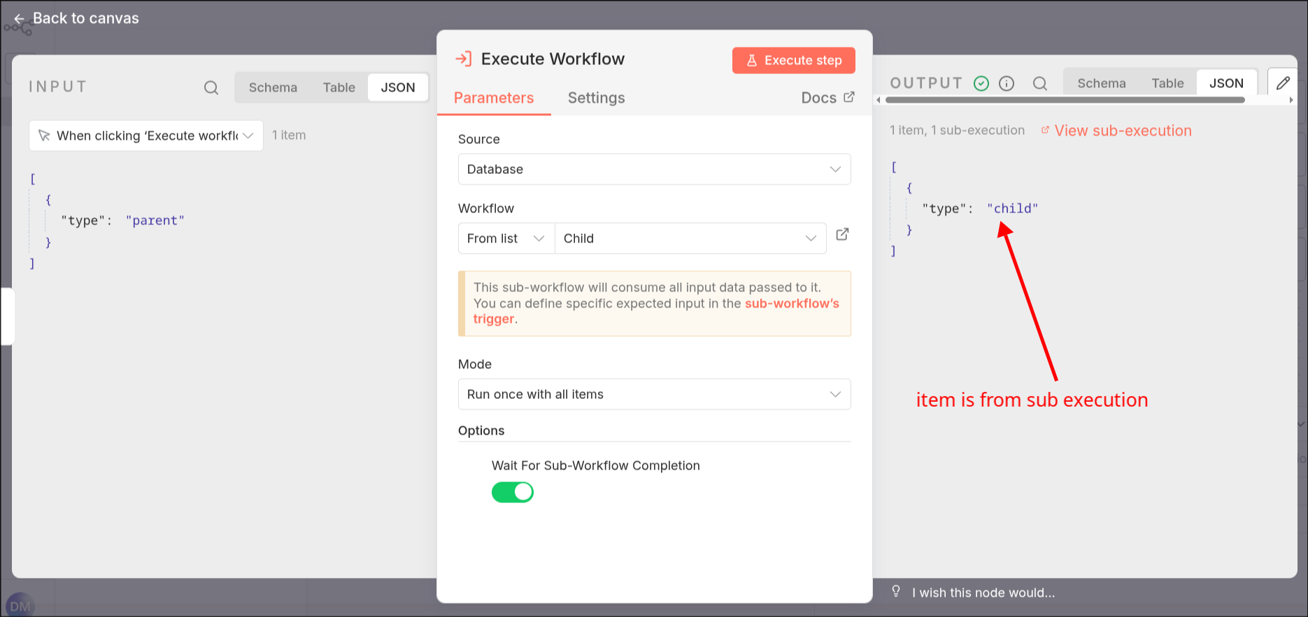 n8n 2.0: Parent execution will receive the result of the child execution